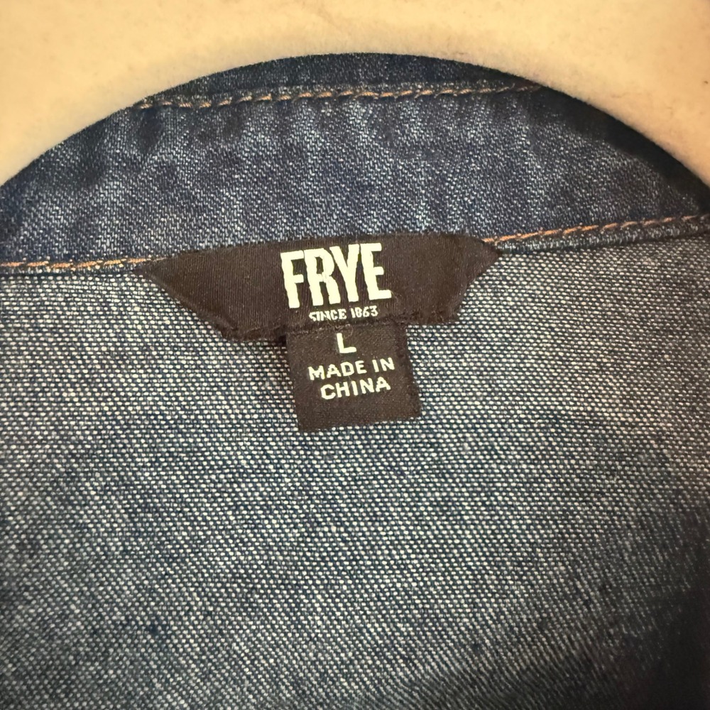 Frye Womens Dark Wash Denim Button Front Mini Dress Long Sleeve Blue Large L - Picture 2 of 6